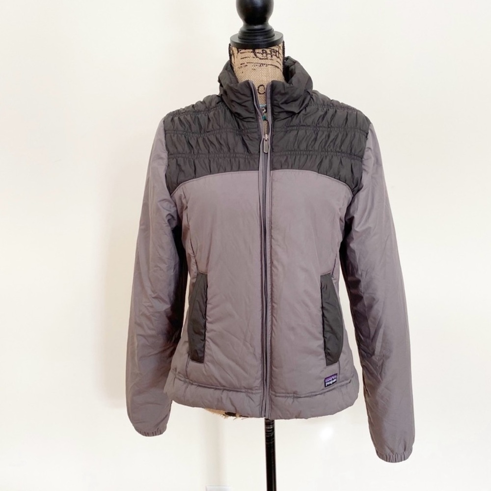 Patagonia VINTAGE Houdini puffer jacket grey & black warm coat Ladies Sz Medium